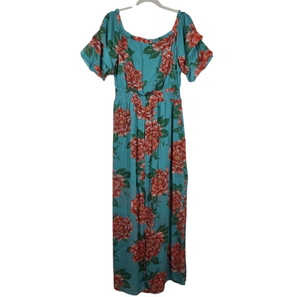 Flying Tomato Floral Ruffle Off Shoulder Smocked Waist Maxi Dress Size Large